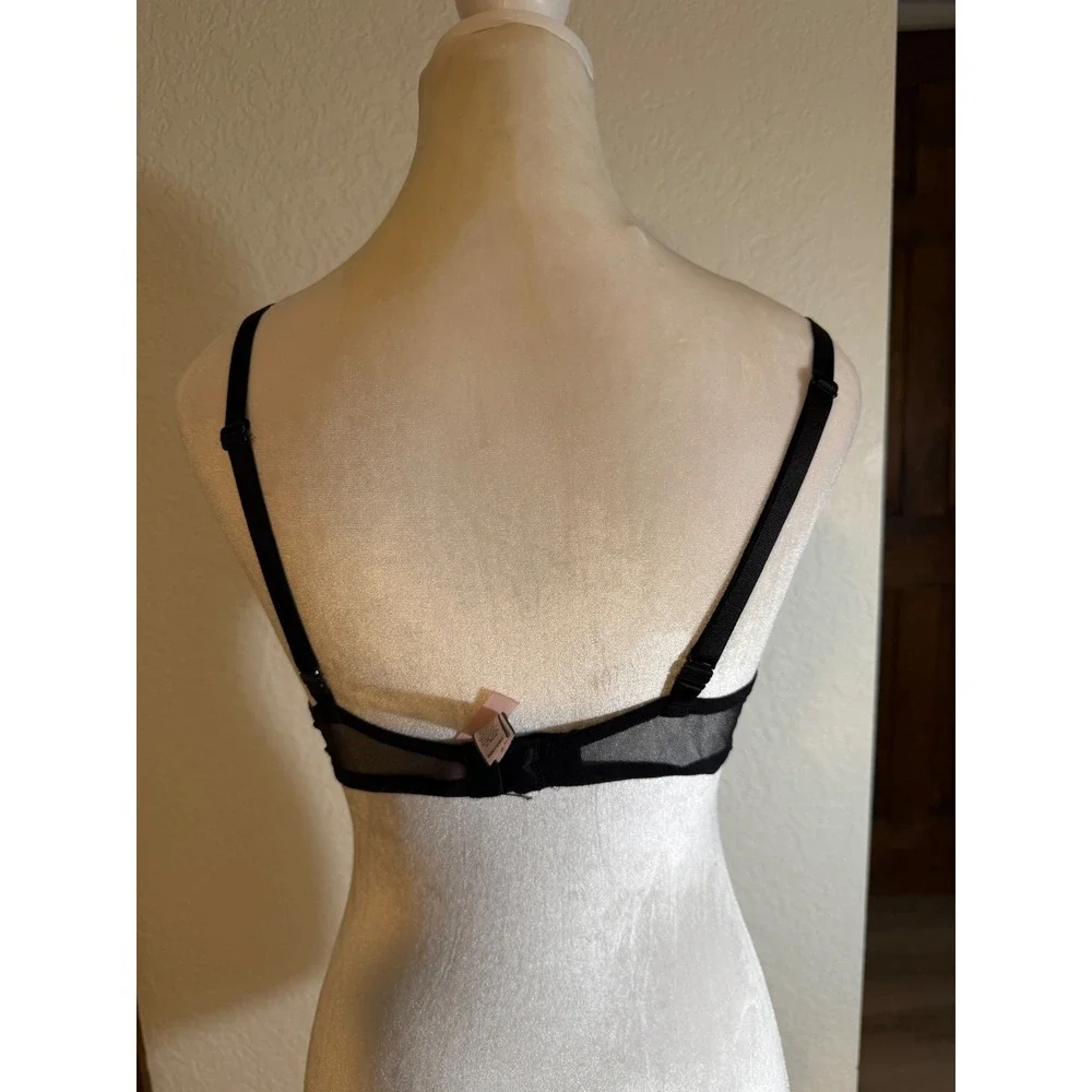 Victoria Secret Push-Up Bra Black 36C Women Gold Star Lace Underwire Intimates